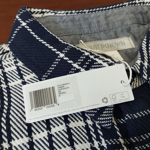 Outerknown Blanket Shirt Organic Cotton Navy Blue White Plaid Men's Size M - Picture 4 of 5